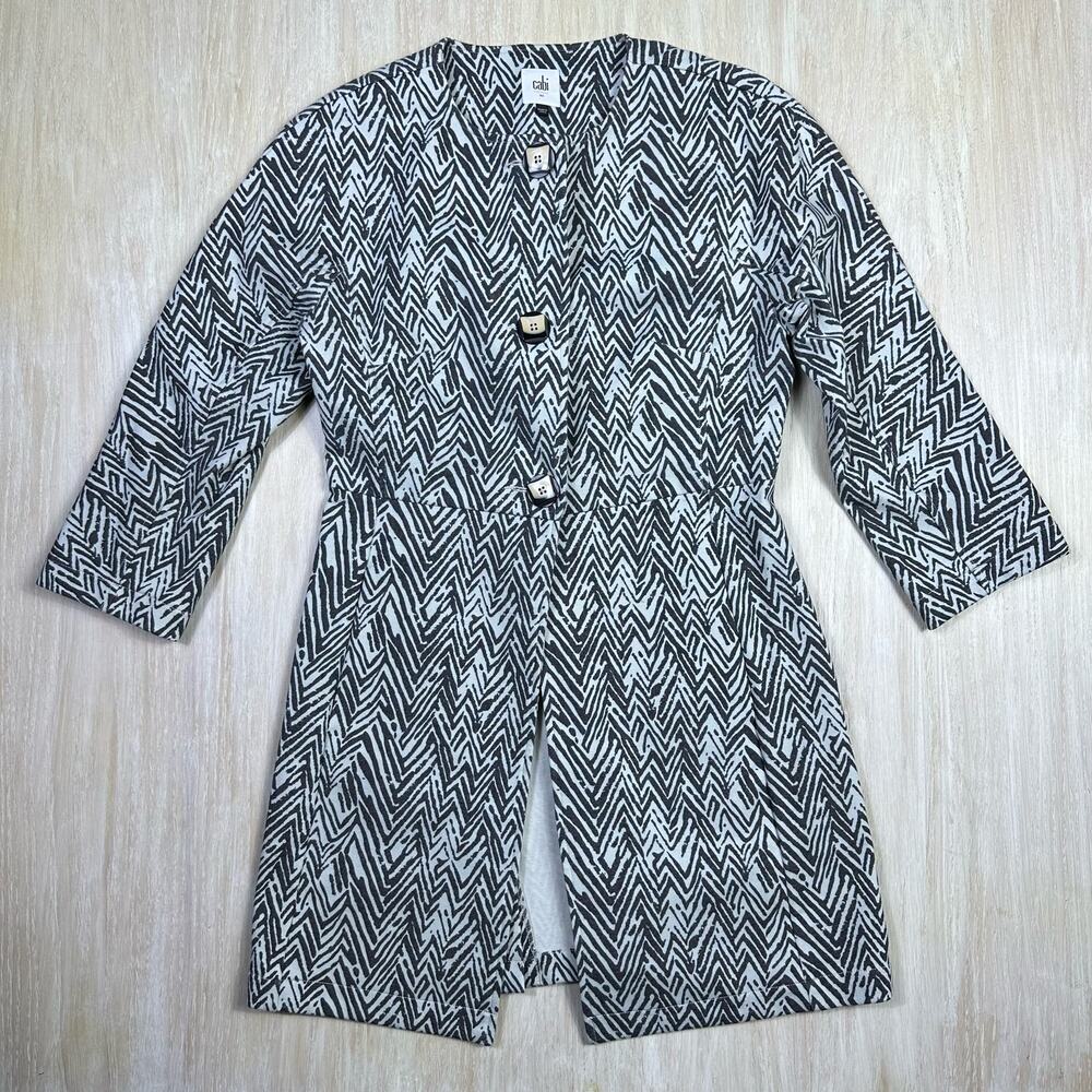 Cabi Grey Zig Zag Zebra Chevron Ponte Knit Stretch Long Jacket XS Style #3034